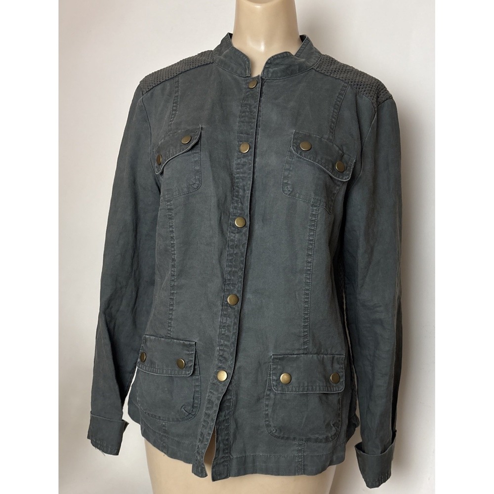 XCVI Womens Size L Snap Shirt Jacket Gray Ramie pockets fitted